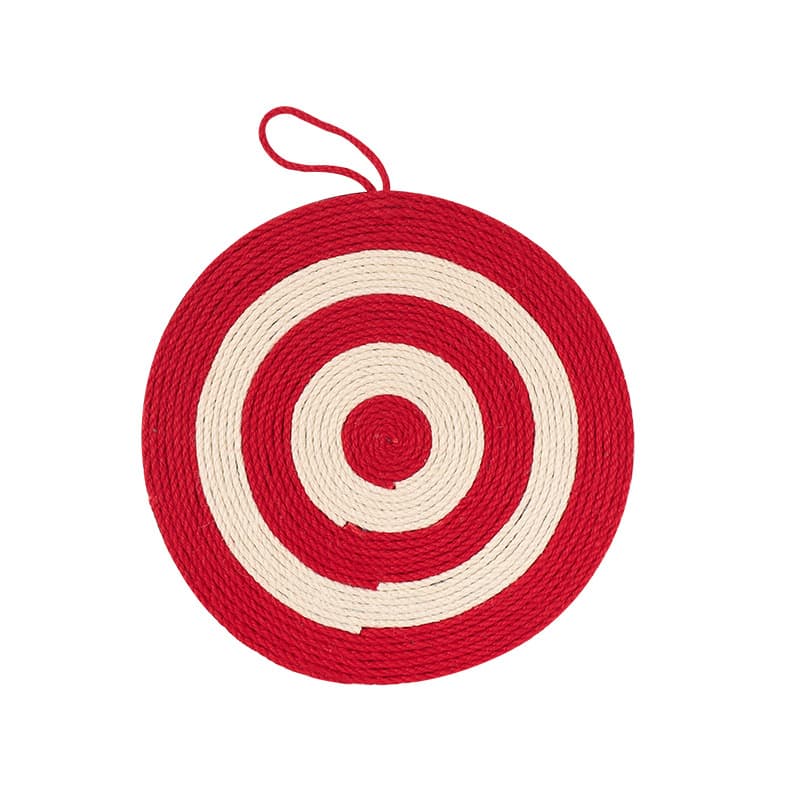 Griffoir chat rond à suspendre (sisal, rouge et blanc)