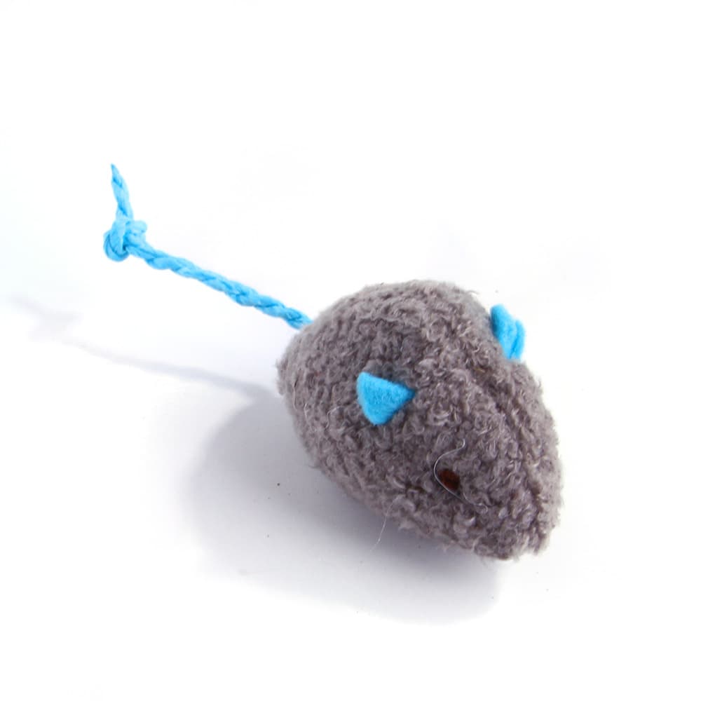 Souris en peluche à herbe à chat pour chat (grise, nez bleu) — Chats (photo 1 sur 2)
