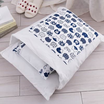 Sac de couchage pour chat avec coussin (motif bleu, taille S)