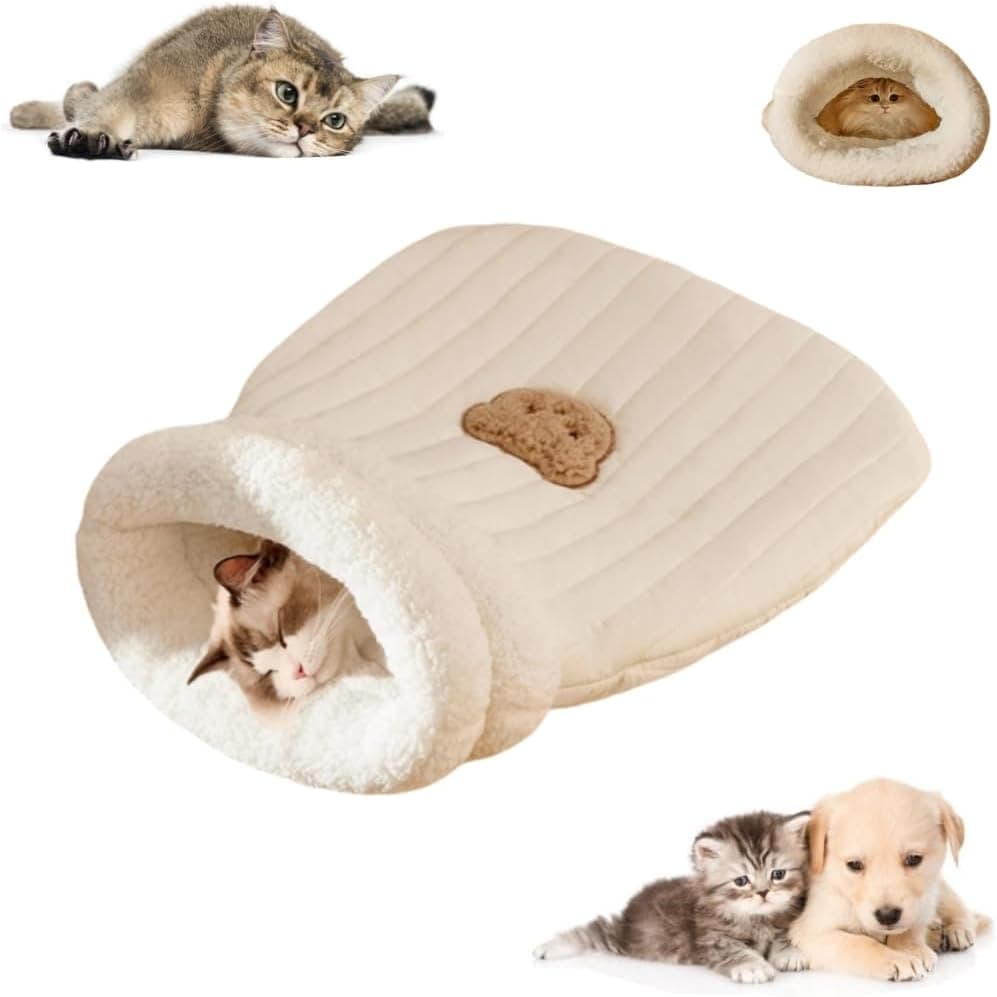 Sac de couchage pour chat en velours et peluche (beige, taille S) — Chats (photo 1 sur 2)