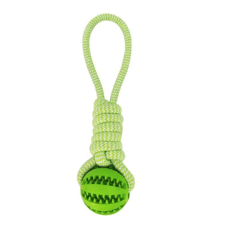 Jouet pour chien : corde à nœuds et balle en caoutchouc (vert)