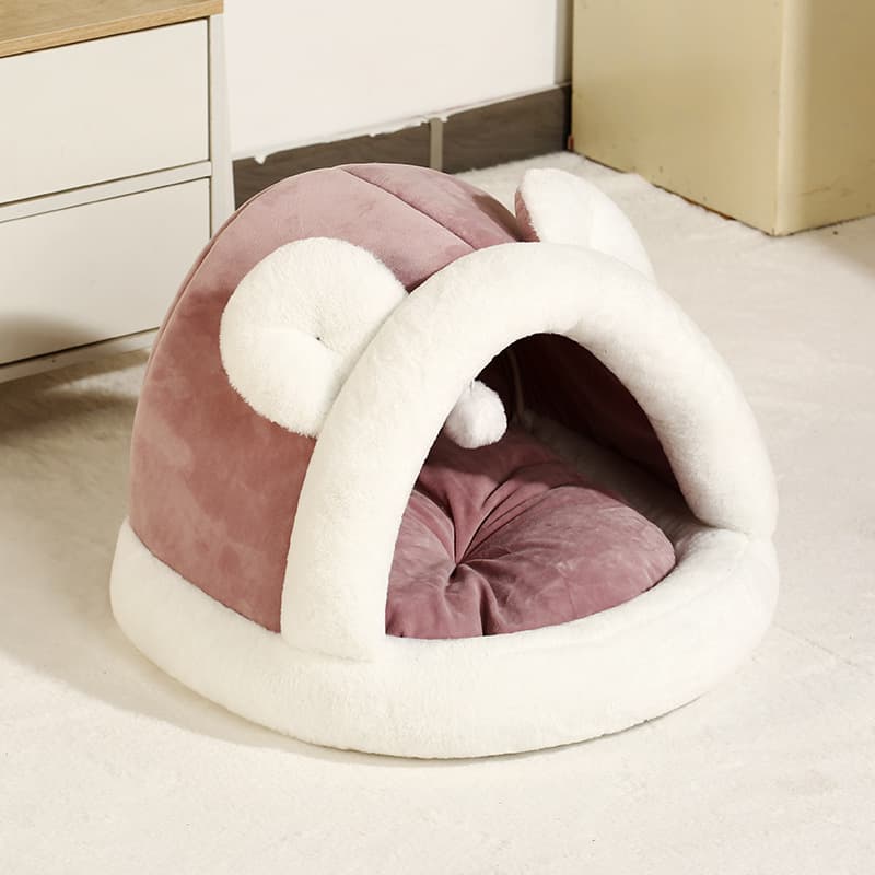 Grotte pour chat et petit chien avec oreilles (rose, taille S)