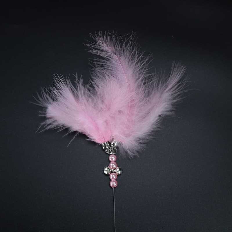 Canne à plumes pour chat (clochette et perles, rose) — Chats (photo 1 sur 1)