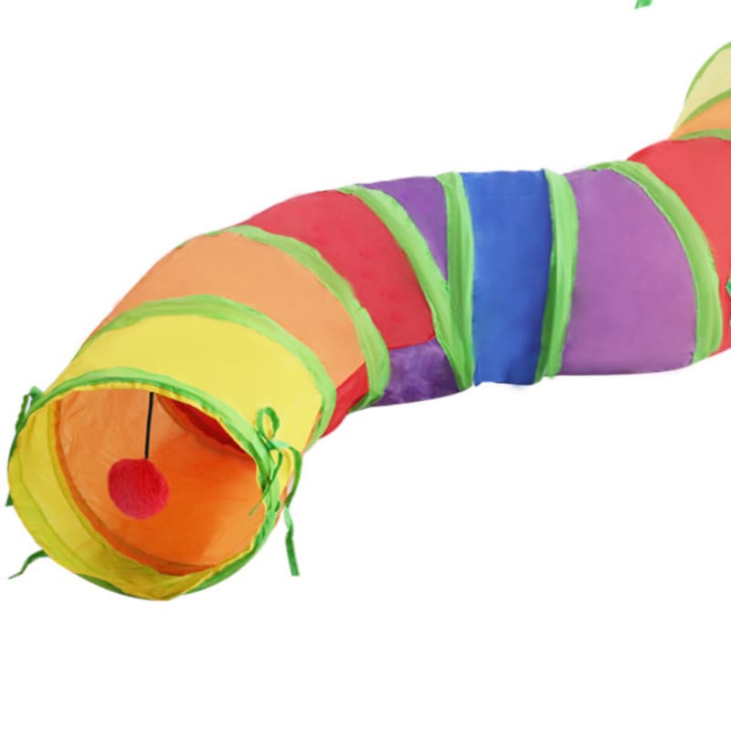 Tunnel de jeu pliable en S pour chat (tissu arc-en-ciel)
