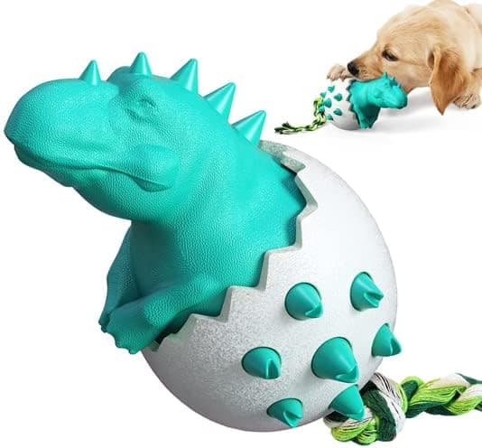 Jouet à mâcher dino en caoutchouc avec corde pour chien (turquoise) — Chiens (photo 1 sur 1)