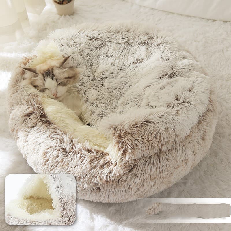 Lit cocon rond en peluche pour chat (50 cm, marron clair) — Chats (photo 1 sur 2)