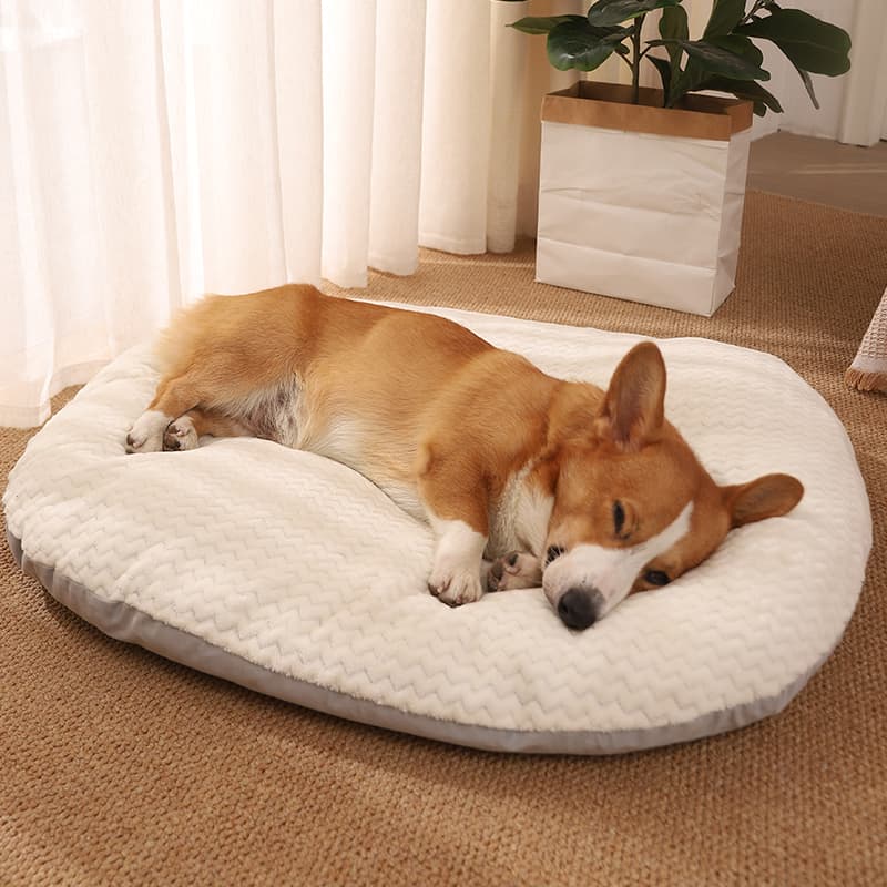 Tapis de couchage rond en peluche crème pour chien (taille S, 45 x 35 cm)