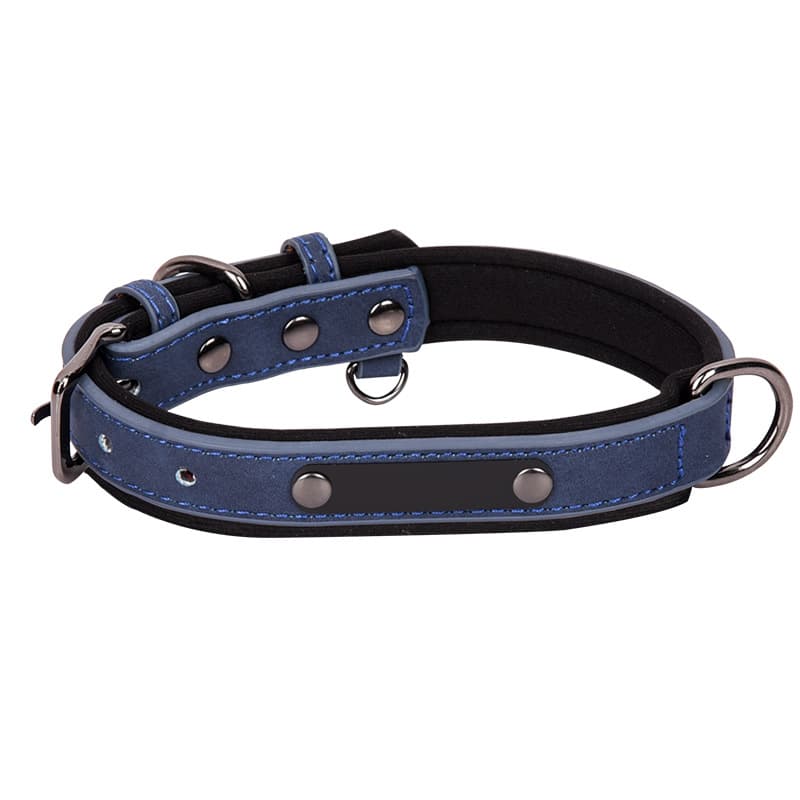 Collier pour chien en simili cuir à plaque gravable (bleu marine) — Chiens (photo 1 sur 1)
