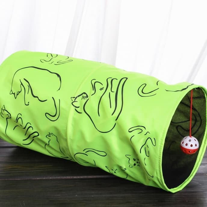Tunnel de jeu pliable pour chat (vert, avec boule à clochette) — Chats (photo 1 sur 3)